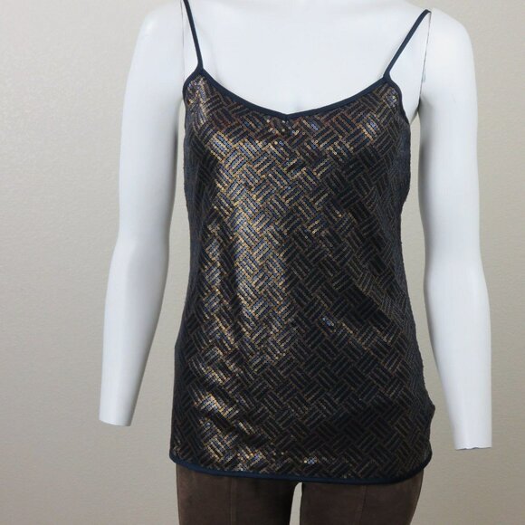 Banana Republic Blue Gold Sequin Cami Tank Top Size XS Stretch - Picture 8 of 11